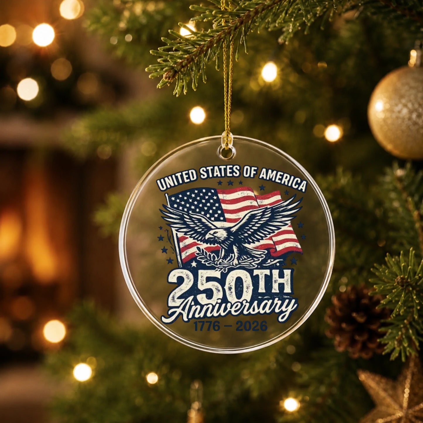 USA 250th Anniversary Vintage Ornament Bald Eagle US Flag - SKU025
