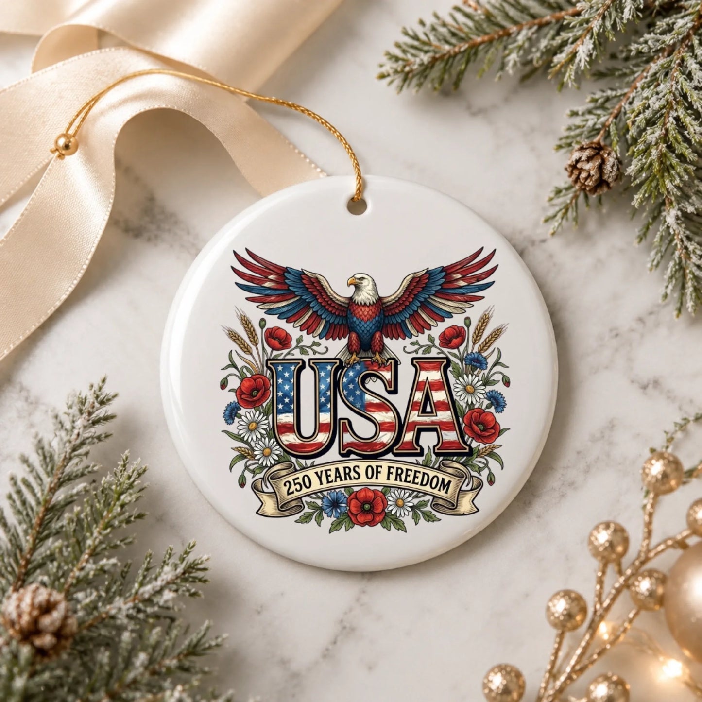 USA 250 Years of Freedom Ornament Bald Eagle Patriotic Decor - SKU026