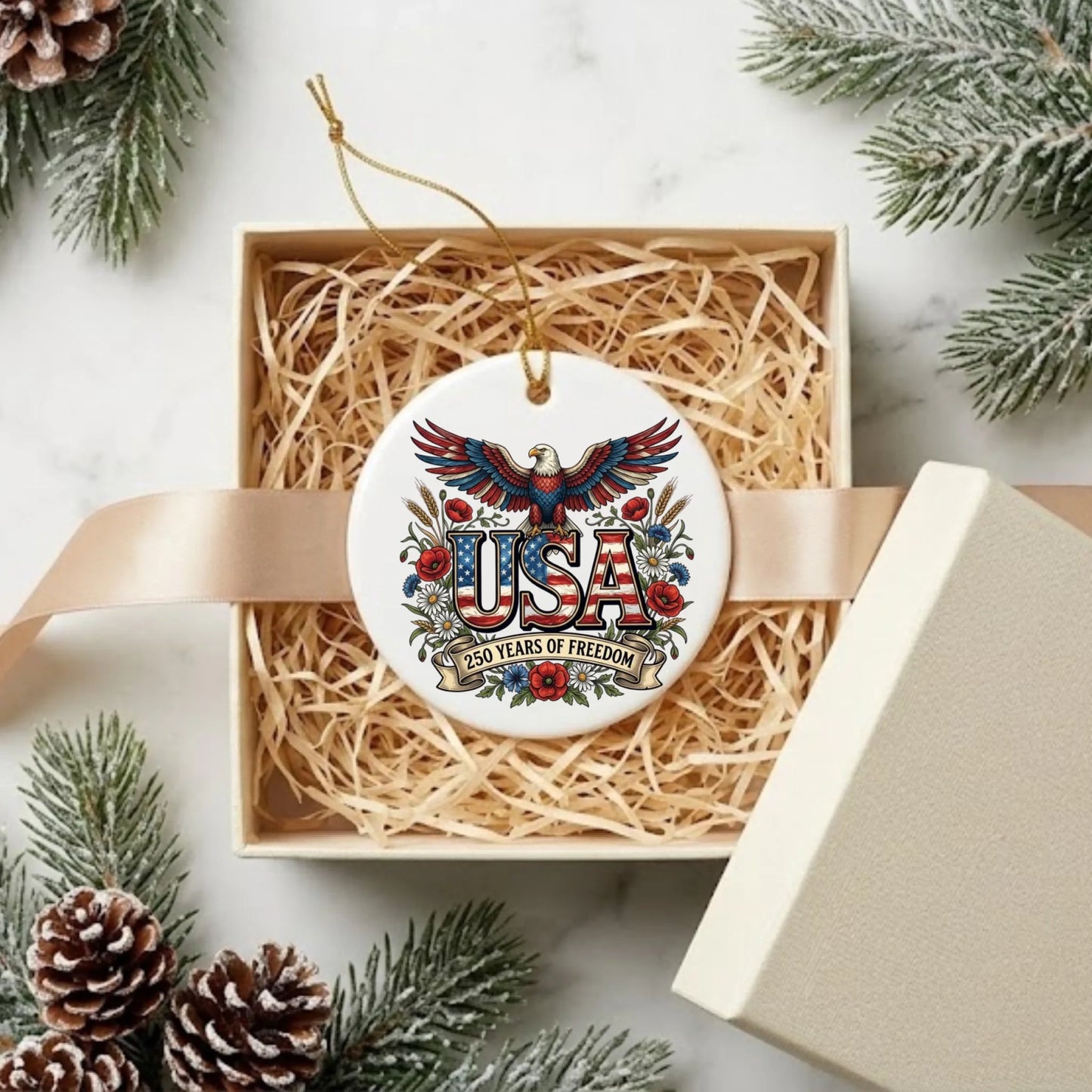 USA 250 Years of Freedom Ornament Bald Eagle Patriotic Decor - SKU026