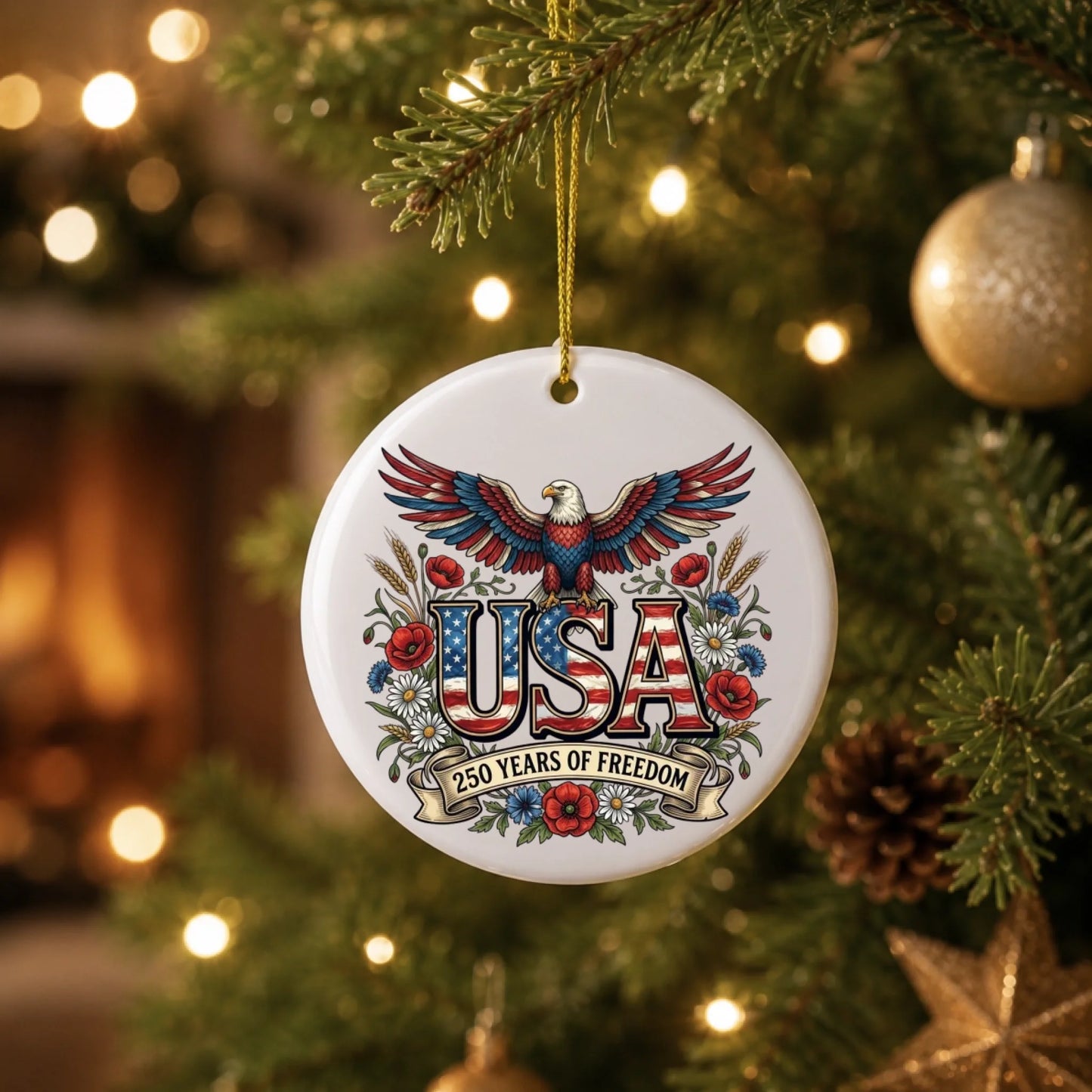 USA 250 Years of Freedom Ornament Bald Eagle Patriotic Decor - SKU026