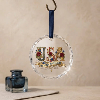 USA 250 Years of Freedom Ornament Vintage Rose Floral Ribbon - SKU024