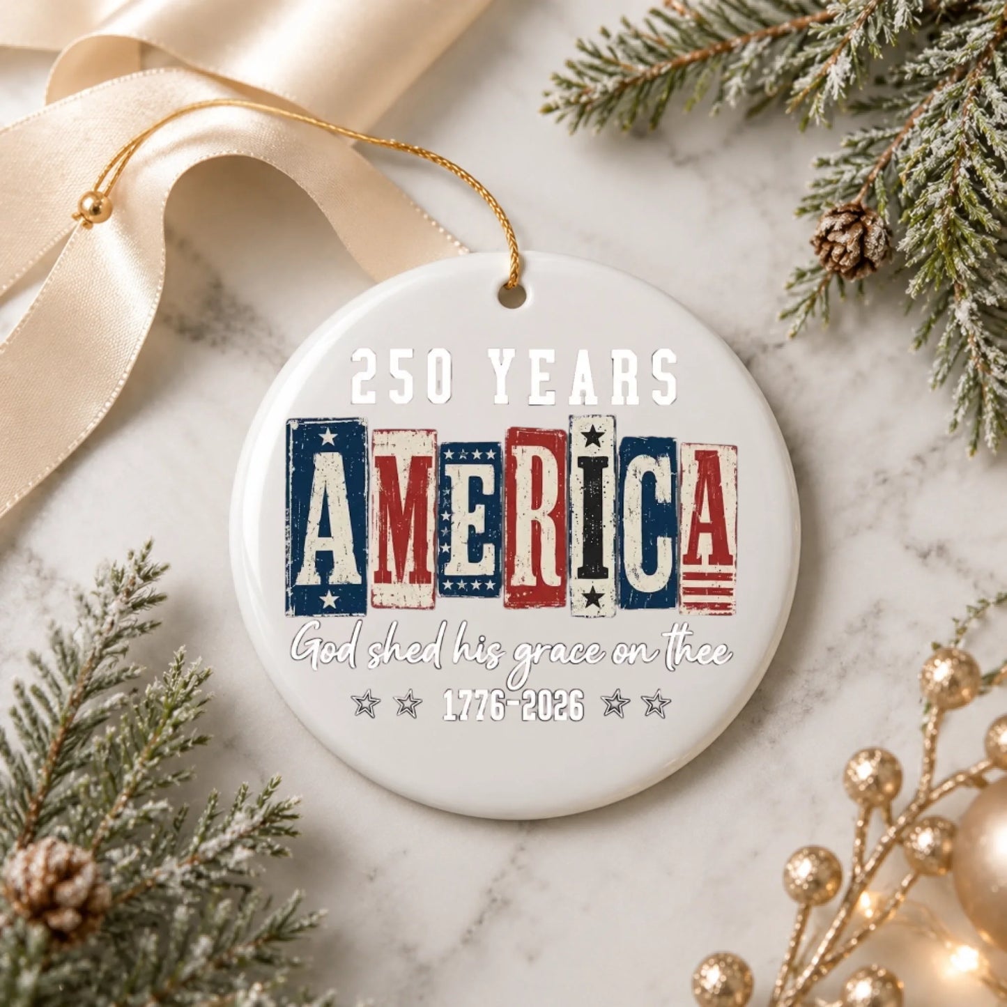 USA 250 Years God Shed His Grace On Thee Ornament Wood Blocks - SKU023