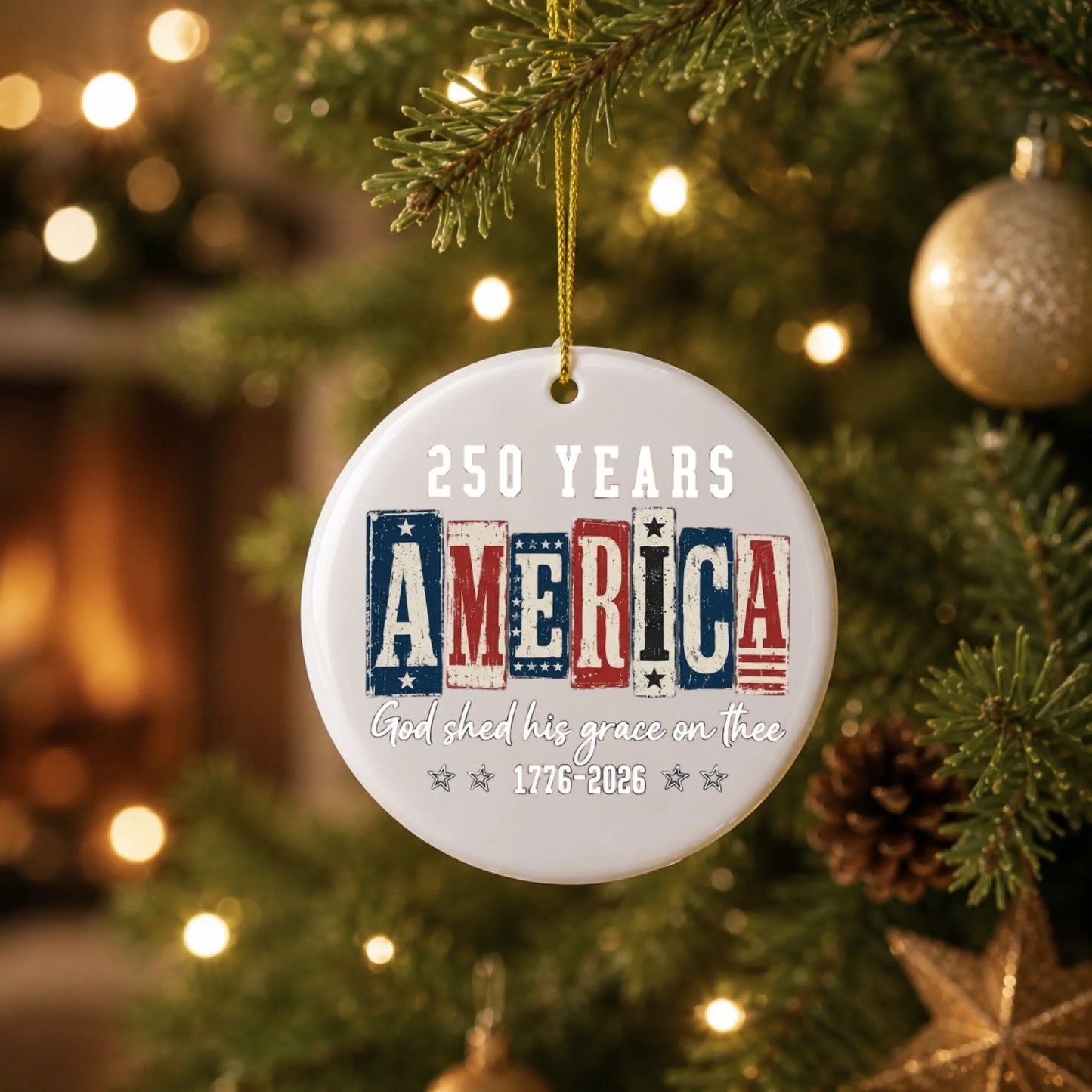 USA 250 Years God Shed His Grace On Thee Ornament Wood Blocks - SKU023