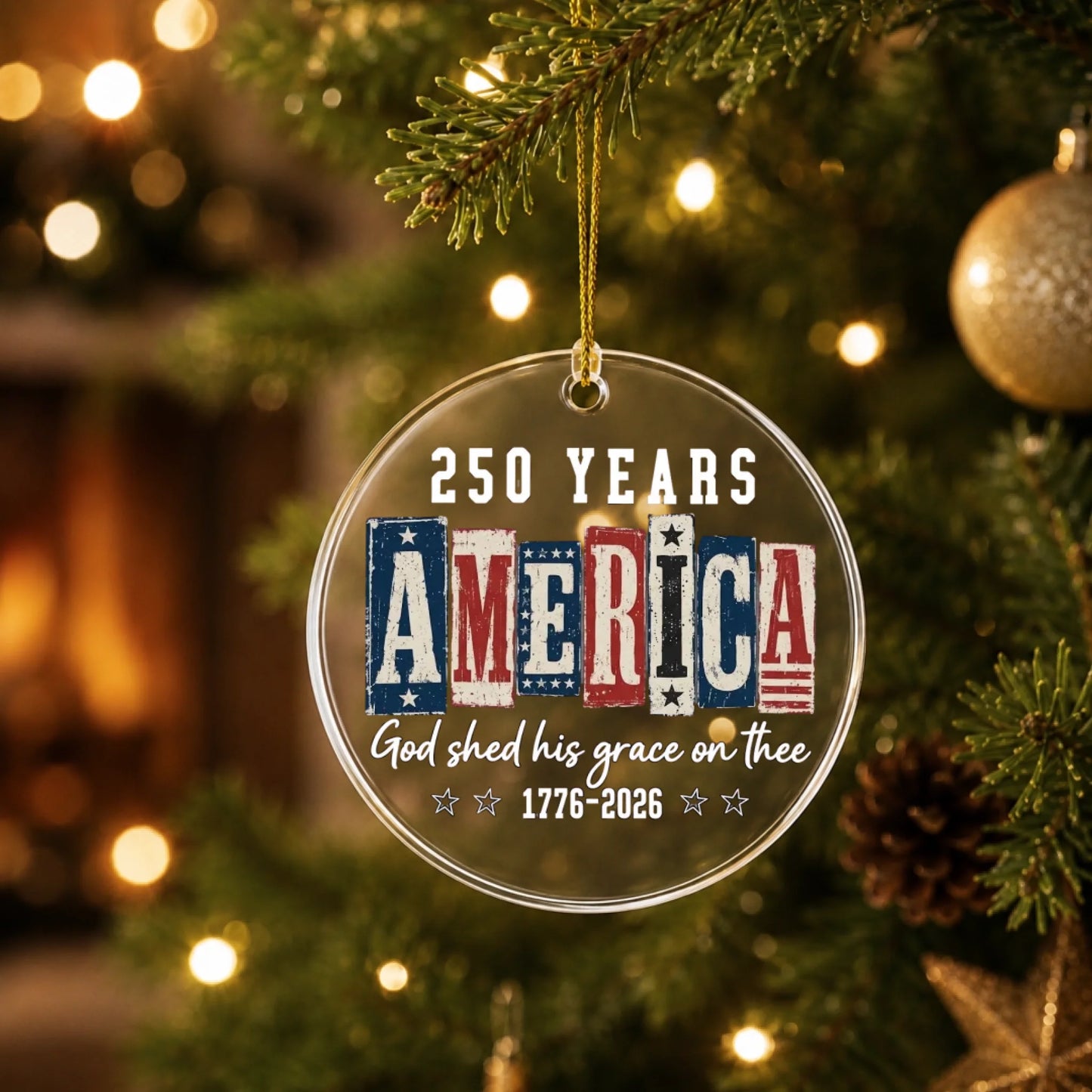 USA 250 Years God Shed His Grace On Thee Ornament Wood Blocks - SKU023