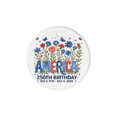 America 250th Birthday Ornament 1776 2026 Red White Blue Flowers - SKU022
