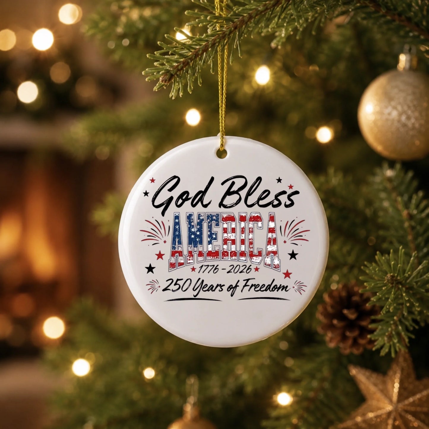 God Bless America 250 Years of Freedom Ornament Fireworks - SKU021