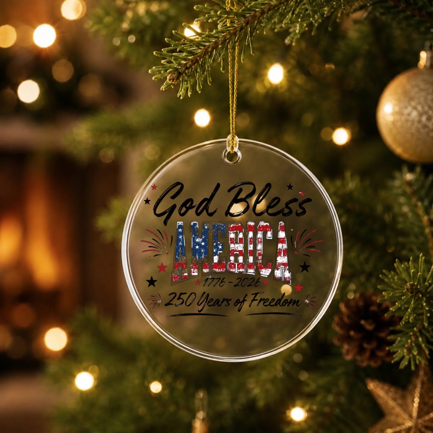 God Bless America 250 Years of Freedom Ornament Fireworks - SKU021