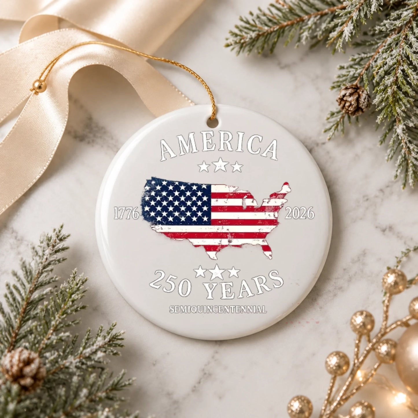 America 250 Years Semiquincentennial Ornament US Map Flag - SKU022