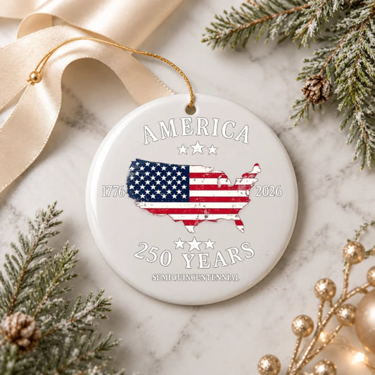 America 250 Years Semiquincentennial Ornament US Map Flag - SKU022