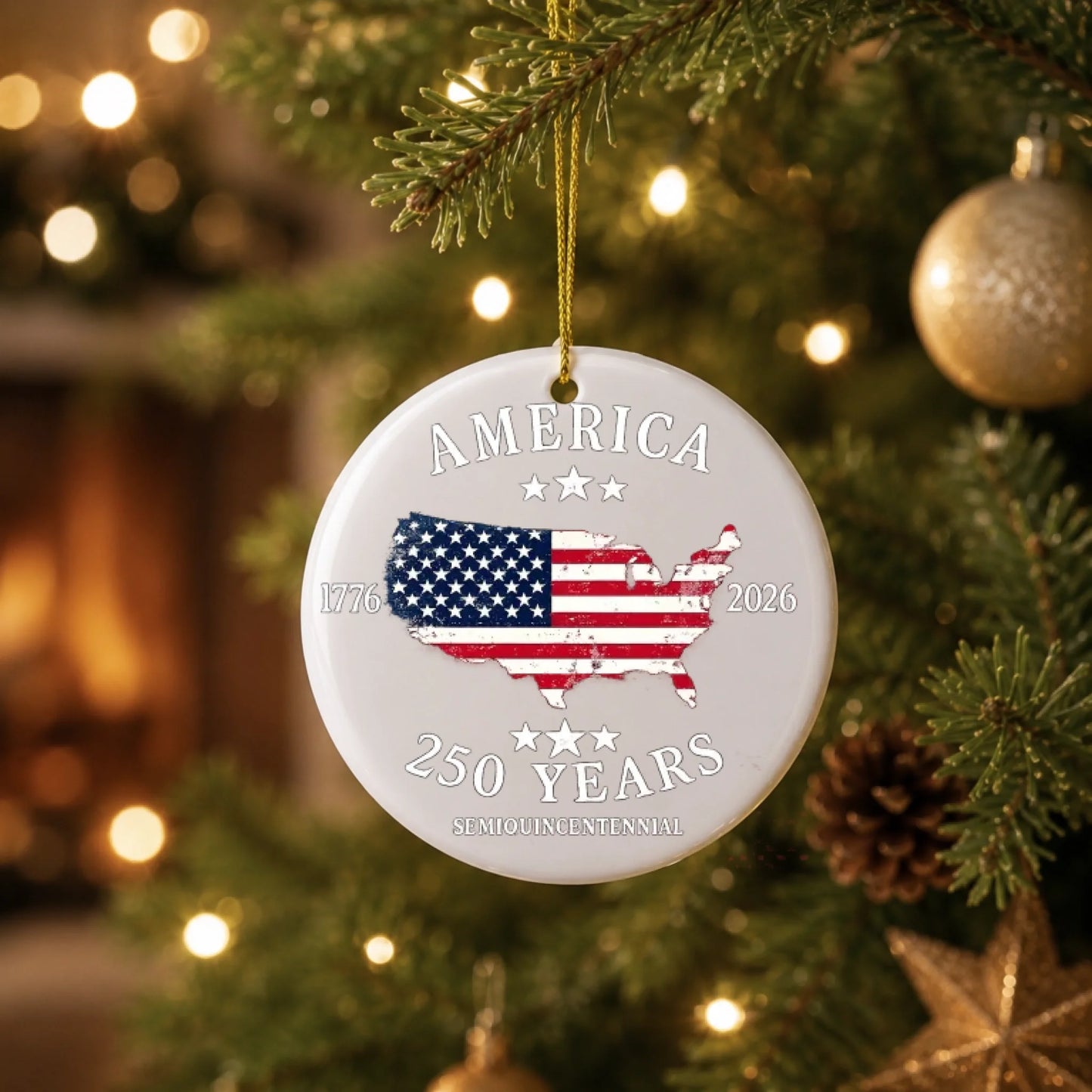 America 250 Years Semiquincentennial Ornament US Map Flag - SKU022