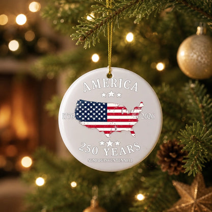 America 250 Years Semiquincentennial Ornament US Map Flag - SKU022