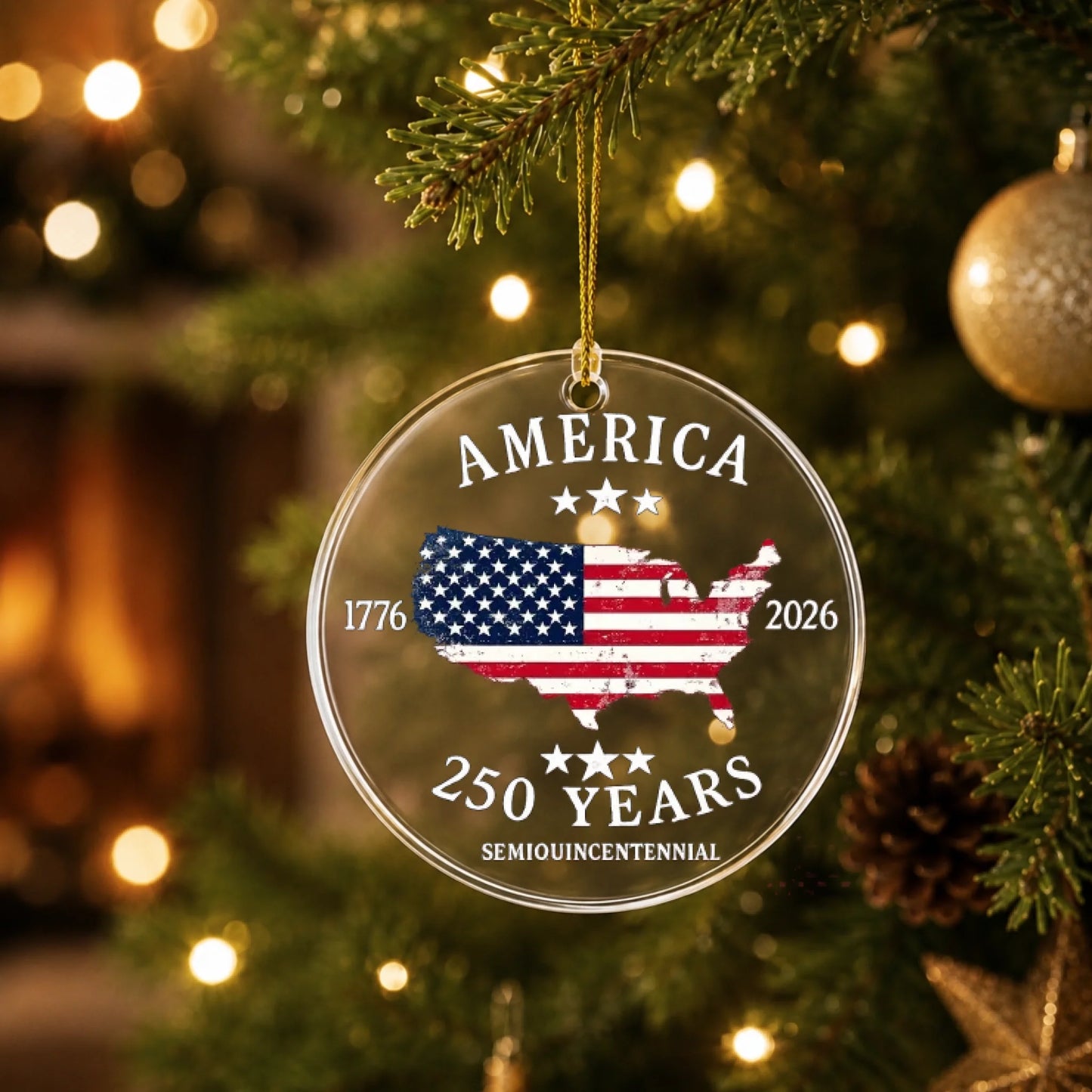 America 250 Years Semiquincentennial Ornament US Map Flag - SKU022