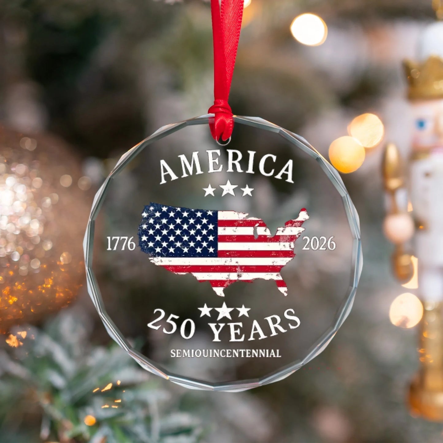 America 250 Years Semiquincentennial Ornament US Map Flag - SKU022
