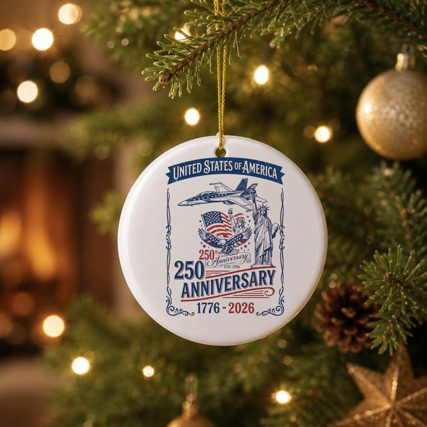USA 250th Anniversary Ornament Statue of Liberty Jet Eagle - SKU018