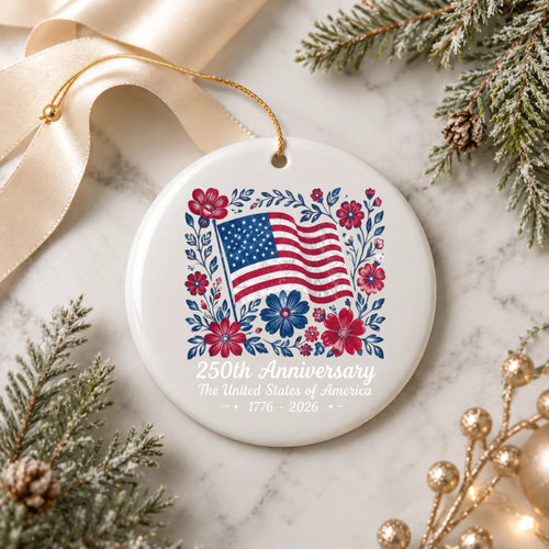 USA 250th Anniversary Floral Ornament American Flag Wreath - SKU017