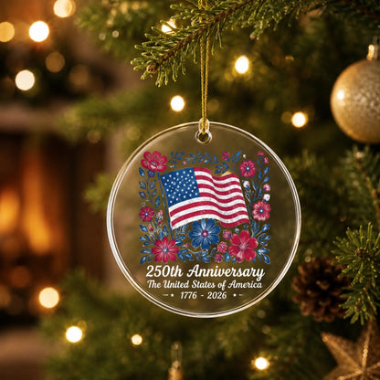 USA 250th Anniversary Floral Ornament American Flag Wreath - SKU017