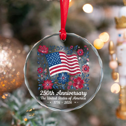 USA 250th Anniversary Floral Ornament American Flag Wreath - SKU017