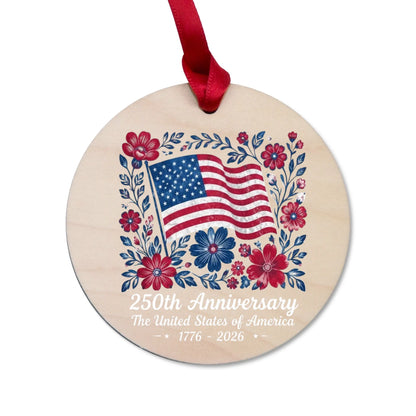 USA 250th Anniversary Floral Ornament American Flag Wreath - SKU017