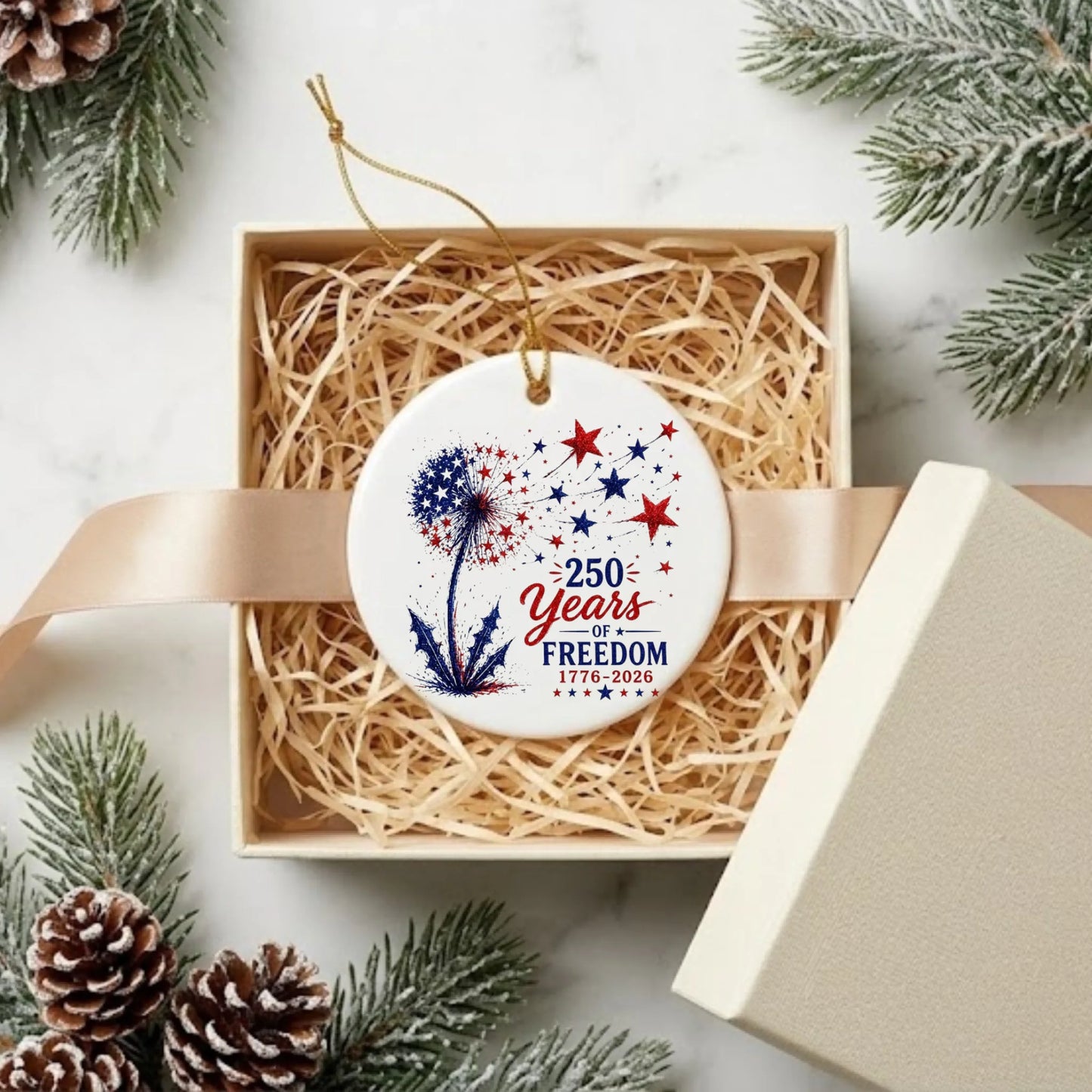 250 Years of Freedom Dandelion Ornament Patriotic Stars Decor - SKU015