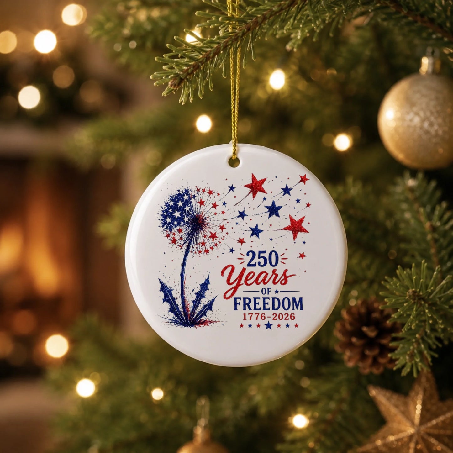 250 Years of Freedom Dandelion Ornament Patriotic Stars Decor - SKU015