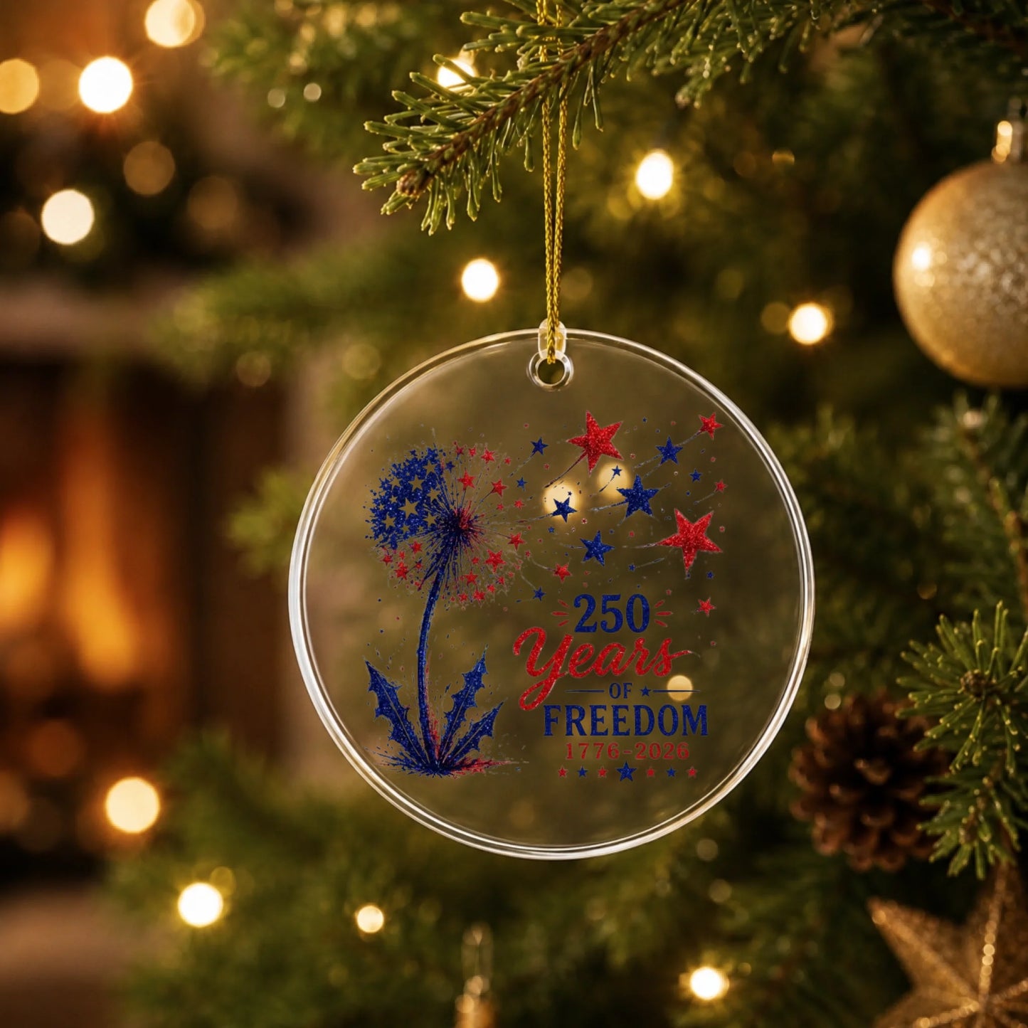 250 Years of Freedom Dandelion Ornament Patriotic Stars Decor - SKU015