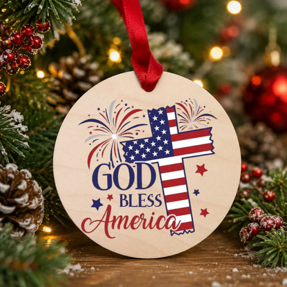 God Bless America Cross Ornament 4th of July Patriotic Decor -SKU015