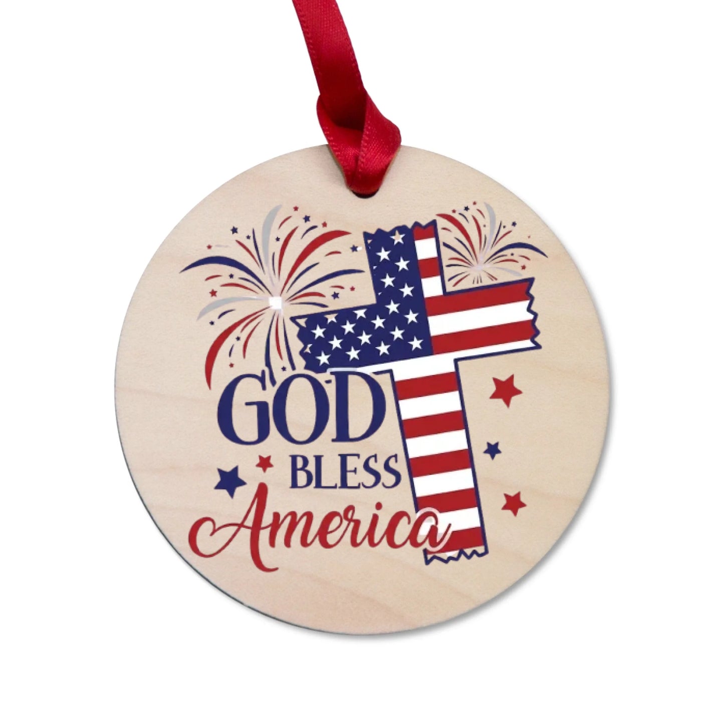 God Bless America Cross Ornament 4th of July Patriotic Decor -SKU015