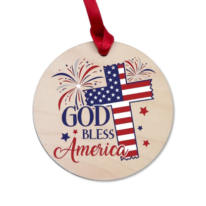 God Bless America Cross Ornament 4th of July Patriotic Decor -SKU015