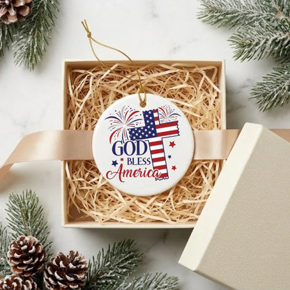 God Bless America Cross Ornament 4th of July Patriotic Decor -SKU015