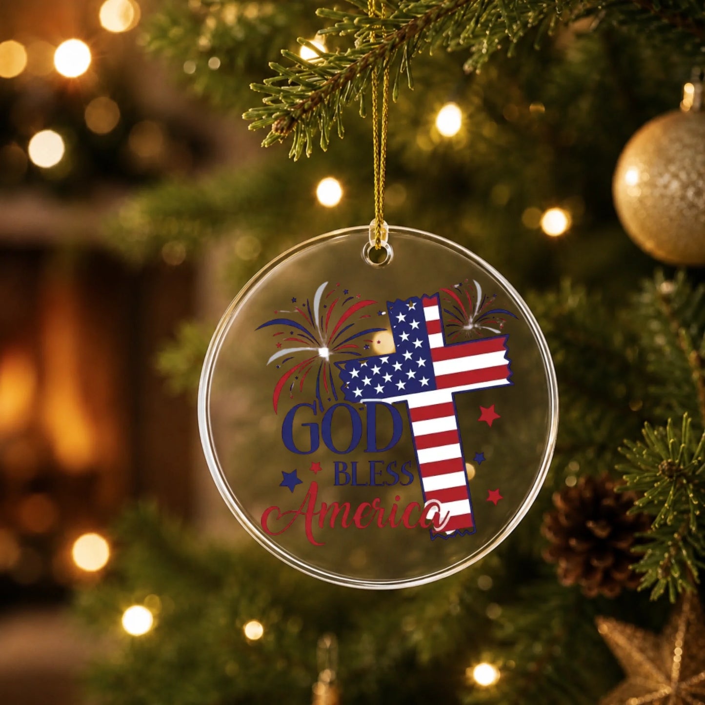 God Bless America Cross Ornament 4th of July Patriotic Decor -SKU015