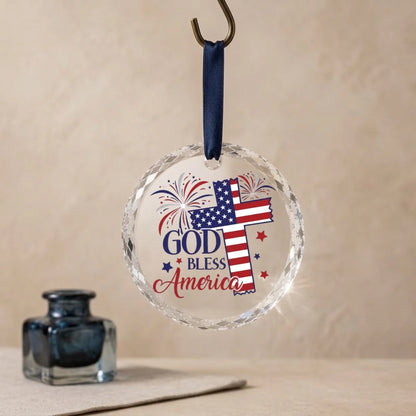 God Bless America Cross Ornament 4th of July Patriotic Decor -SKU015