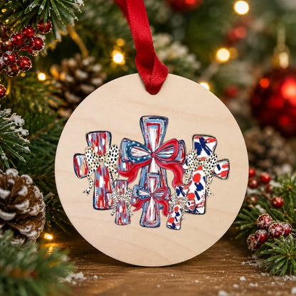 Patriotic Wooden Crosses Ornament 4th of July Religious Decor - SKU013