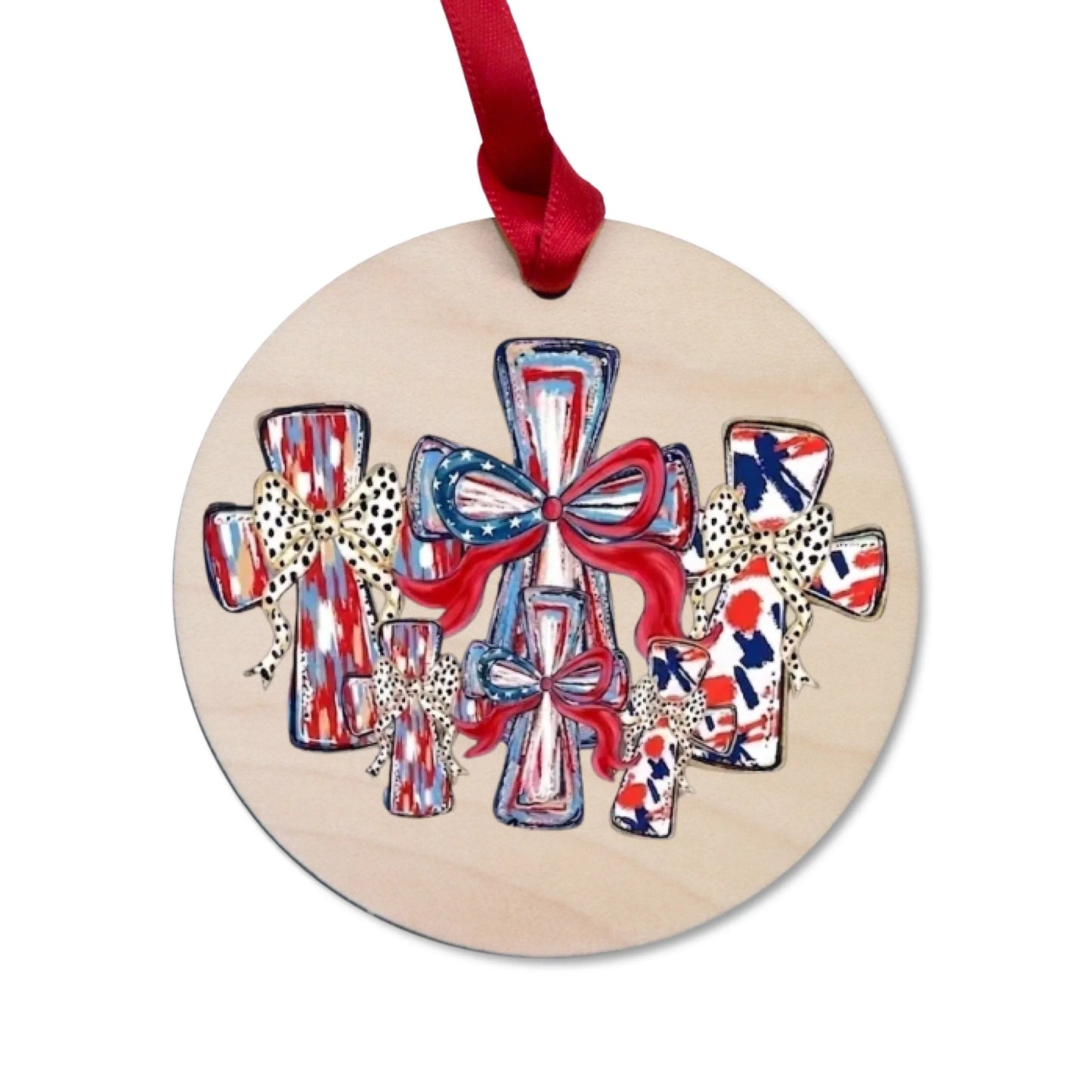 Patriotic Wooden Crosses Ornament 4th of July Religious Decor - SKU013