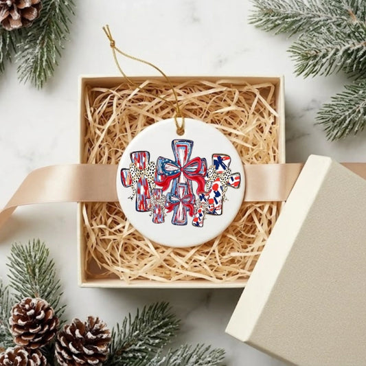 Patriotic Wooden Crosses Ornament 4th of July Religious Decor - SKU013