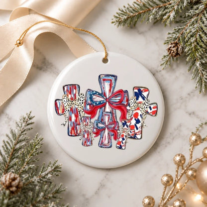 Patriotic Wooden Crosses Ornament 4th of July Religious Decor - SKU013