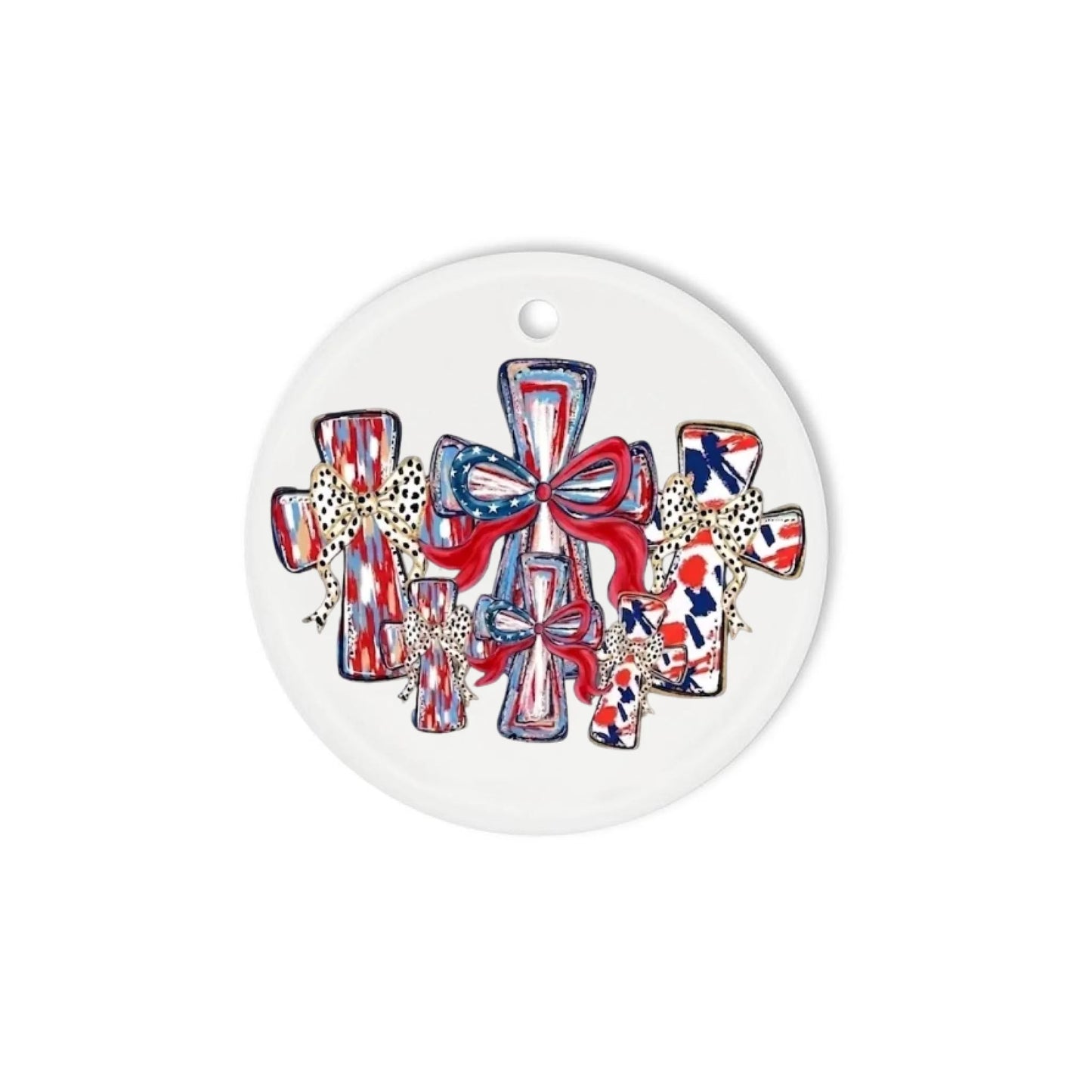 Patriotic Wooden Crosses Ornament 4th of July Religious Decor - SKU013