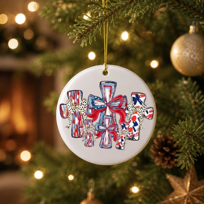 Patriotic Wooden Crosses Ornament 4th of July Religious Decor - SKU013