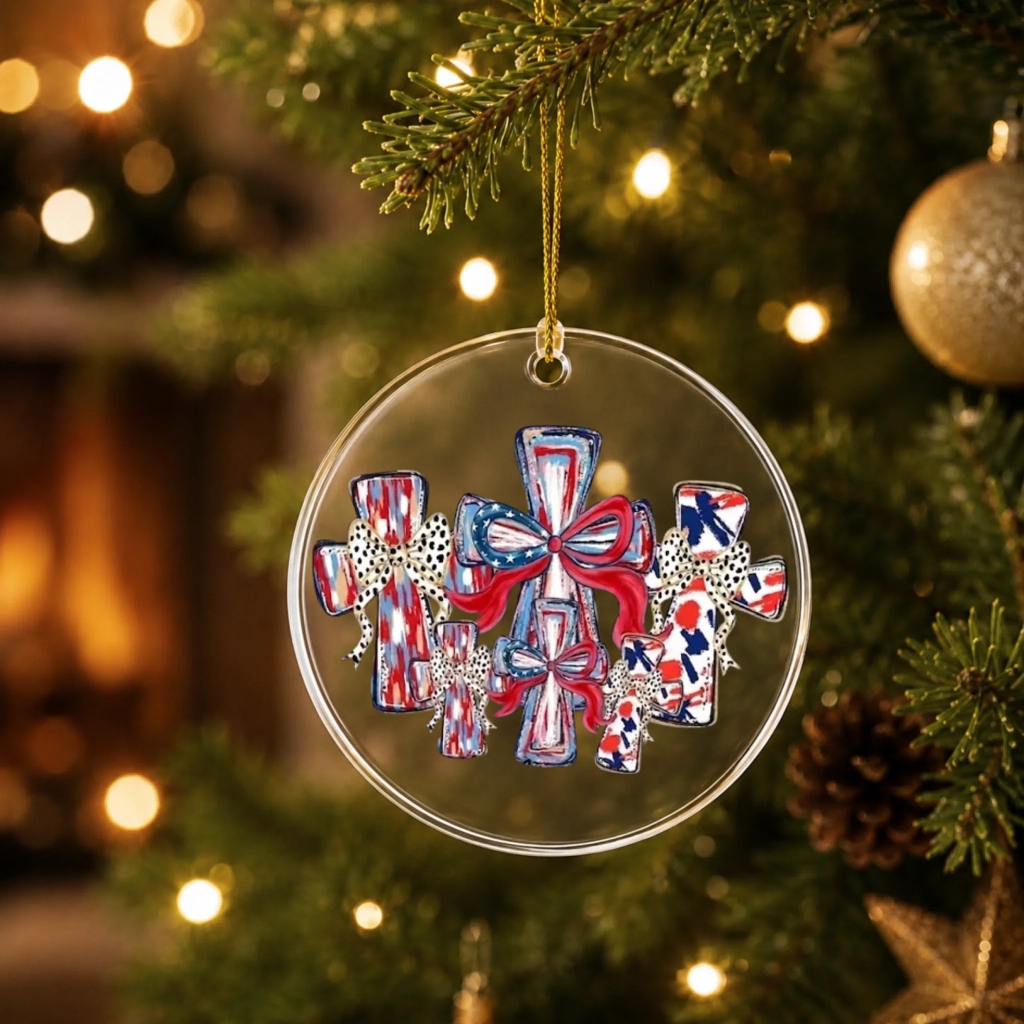 Patriotic Wooden Crosses Ornament 4th of July Religious Decor - SKU013