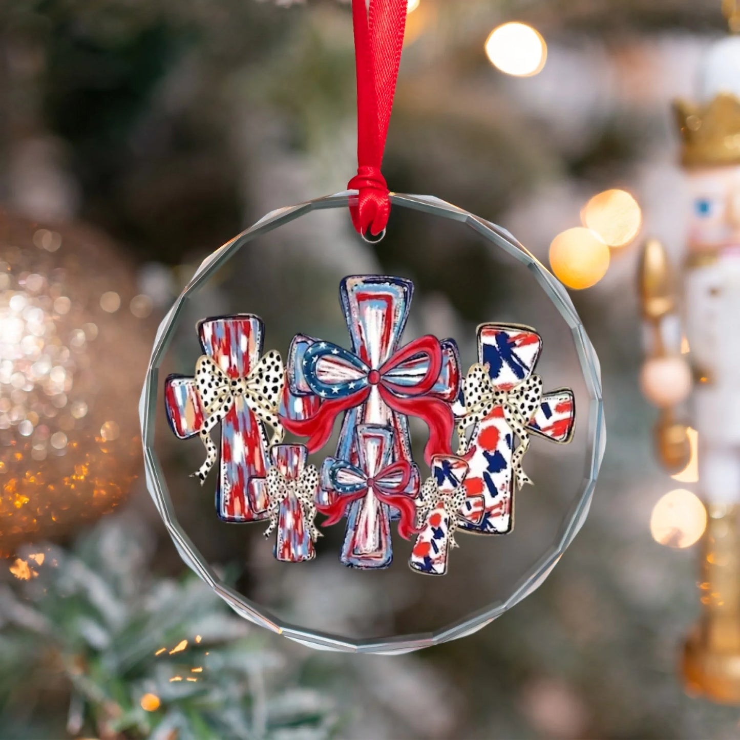 Patriotic Wooden Crosses Ornament 4th of July Religious Decor - SKU013