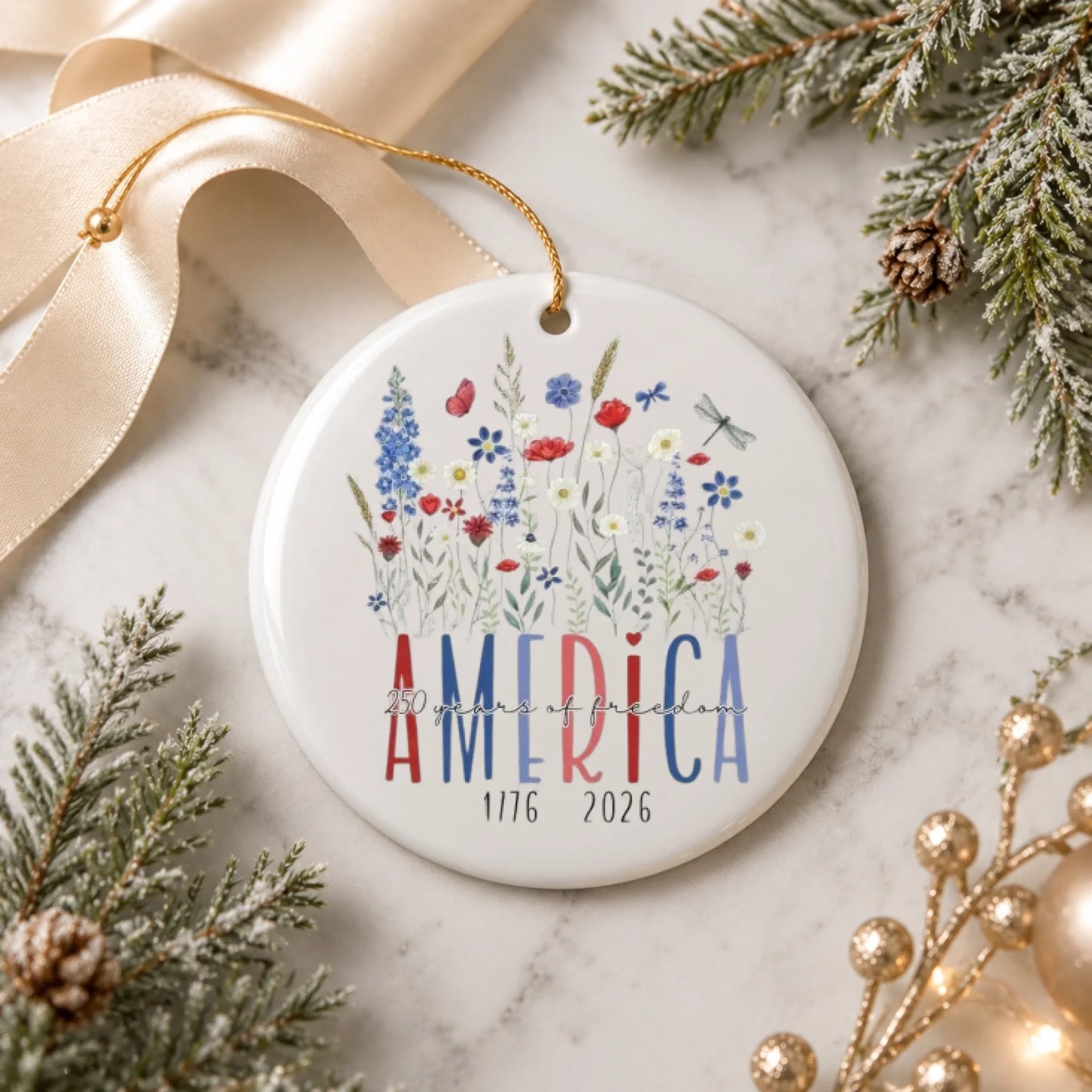 America 250 Years of Freedom Ornament 1776 Wildflowers Decor - SKU006