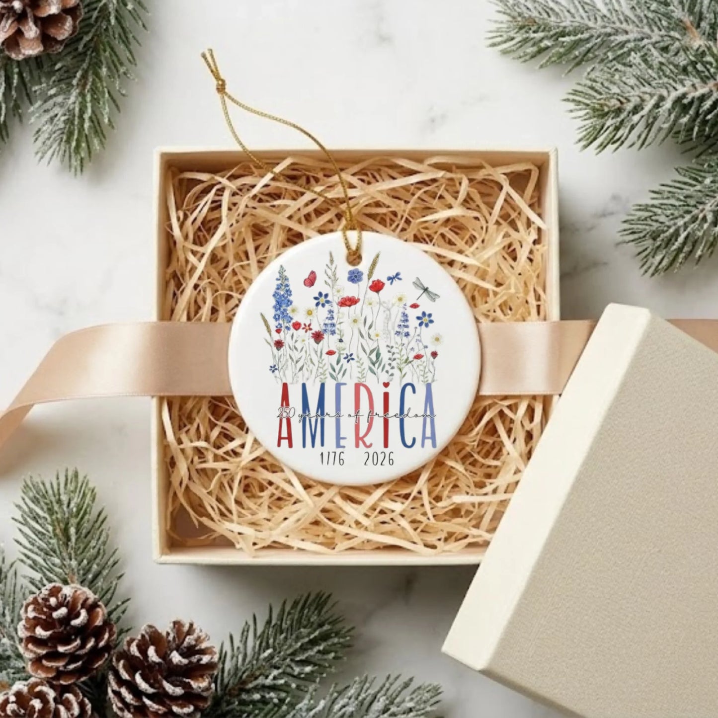 America 250 Years of Freedom Ornament 1776 Wildflowers Decor - SKU006