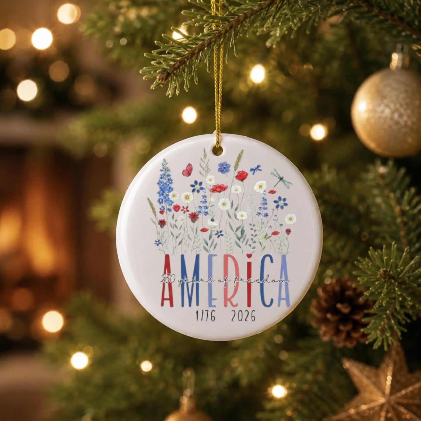 America 250 Years of Freedom Ornament 1776 Wildflowers Decor - SKU006