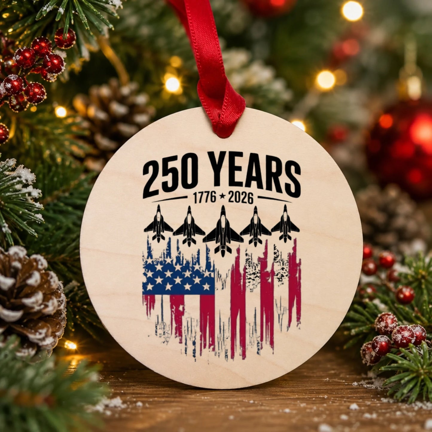 250 Years 1776-2026 Ornament American Flag Fighter Jets - SKU012