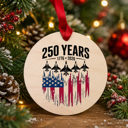 250 Years 1776-2026 Ornament American Flag Fighter Jets - SKU012