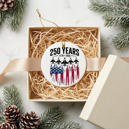 250 Years 1776-2026 Ornament American Flag Fighter Jets - SKU012