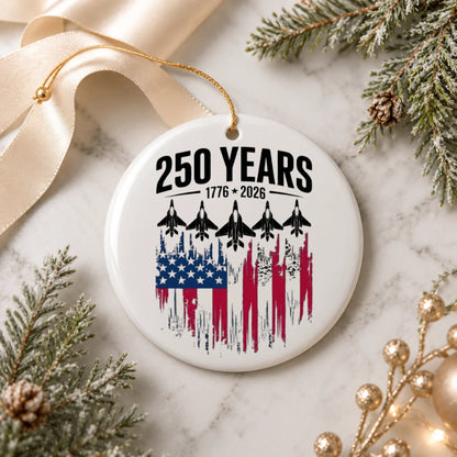250 Years 1776-2026 Ornament American Flag Fighter Jets - SKU012