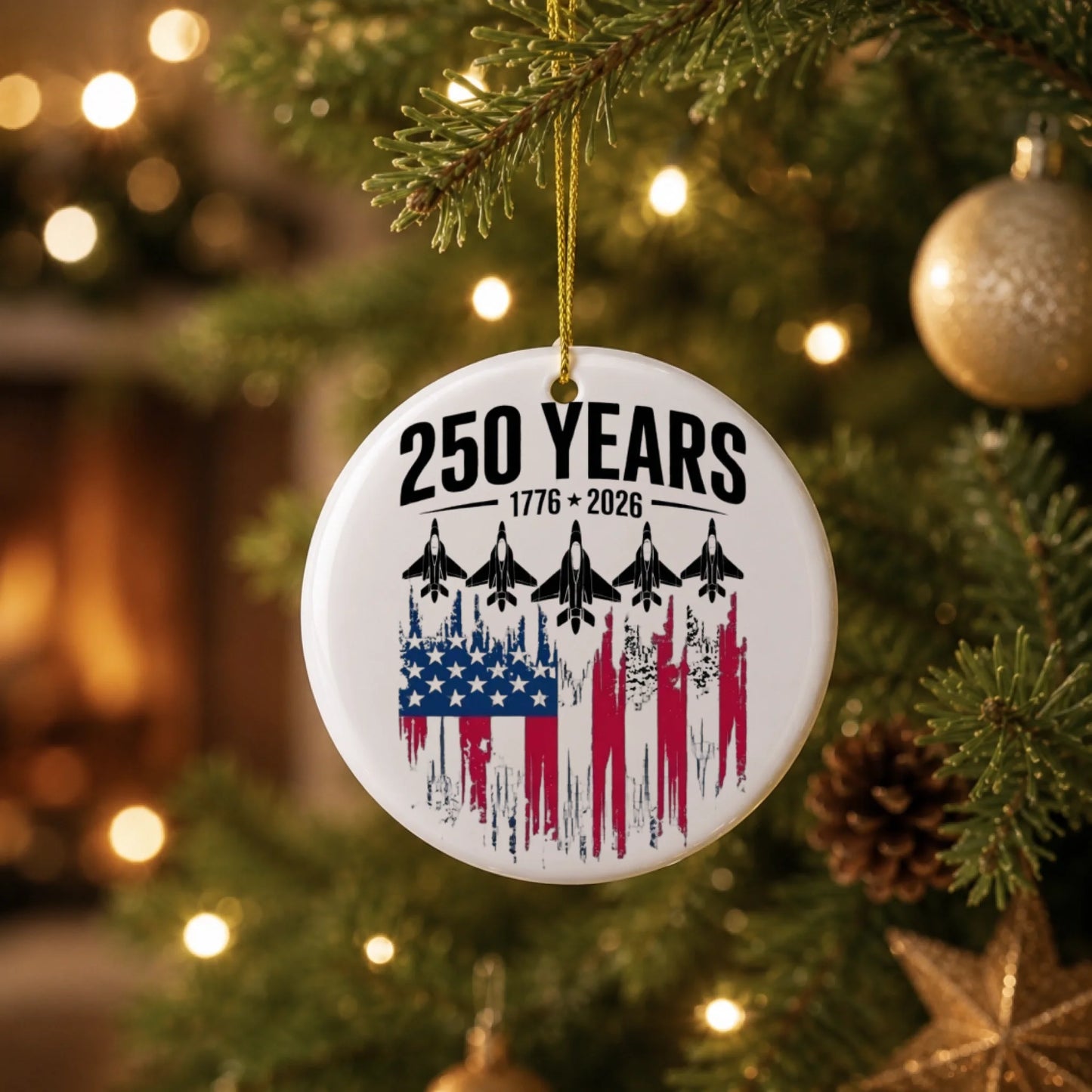 250 Years 1776-2026 Ornament American Flag Fighter Jets - SKU012