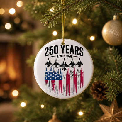 250 Years 1776-2026 Ornament American Flag Fighter Jets - SKU012