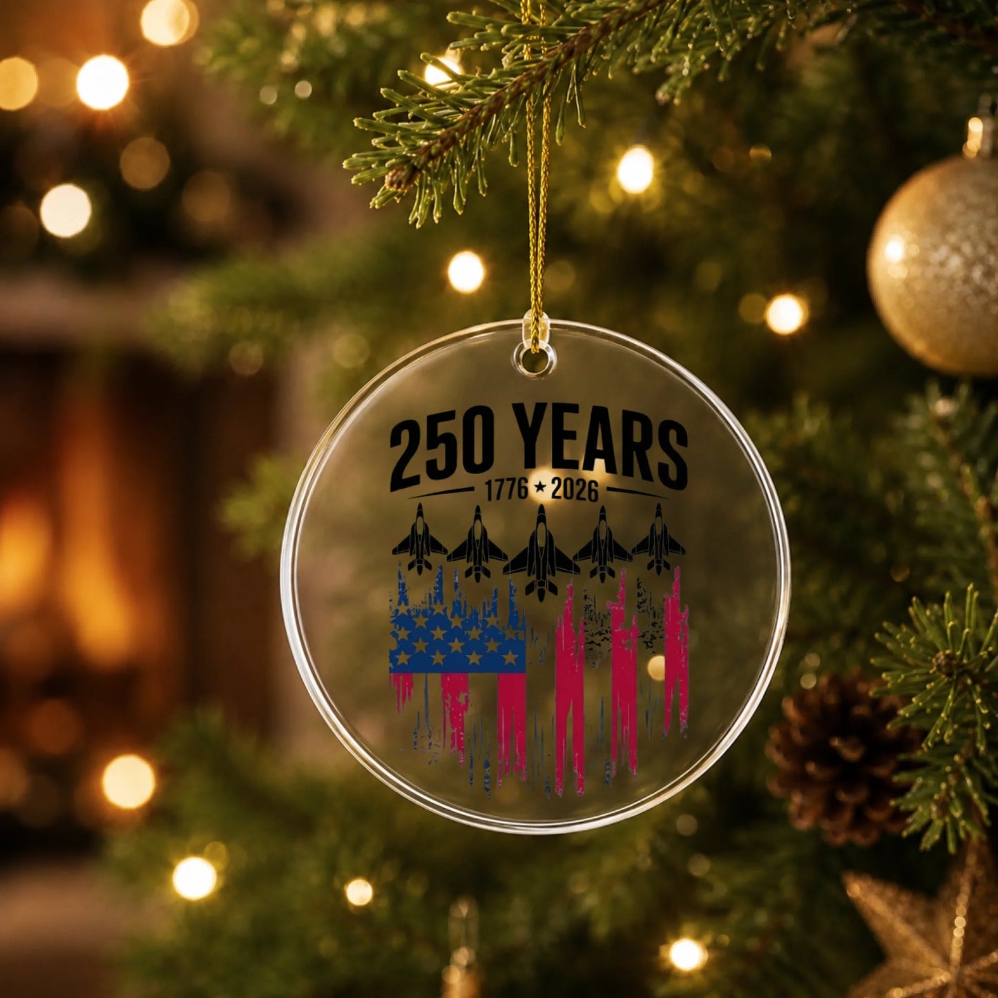 250 Years 1776-2026 Ornament American Flag Fighter Jets - SKU012