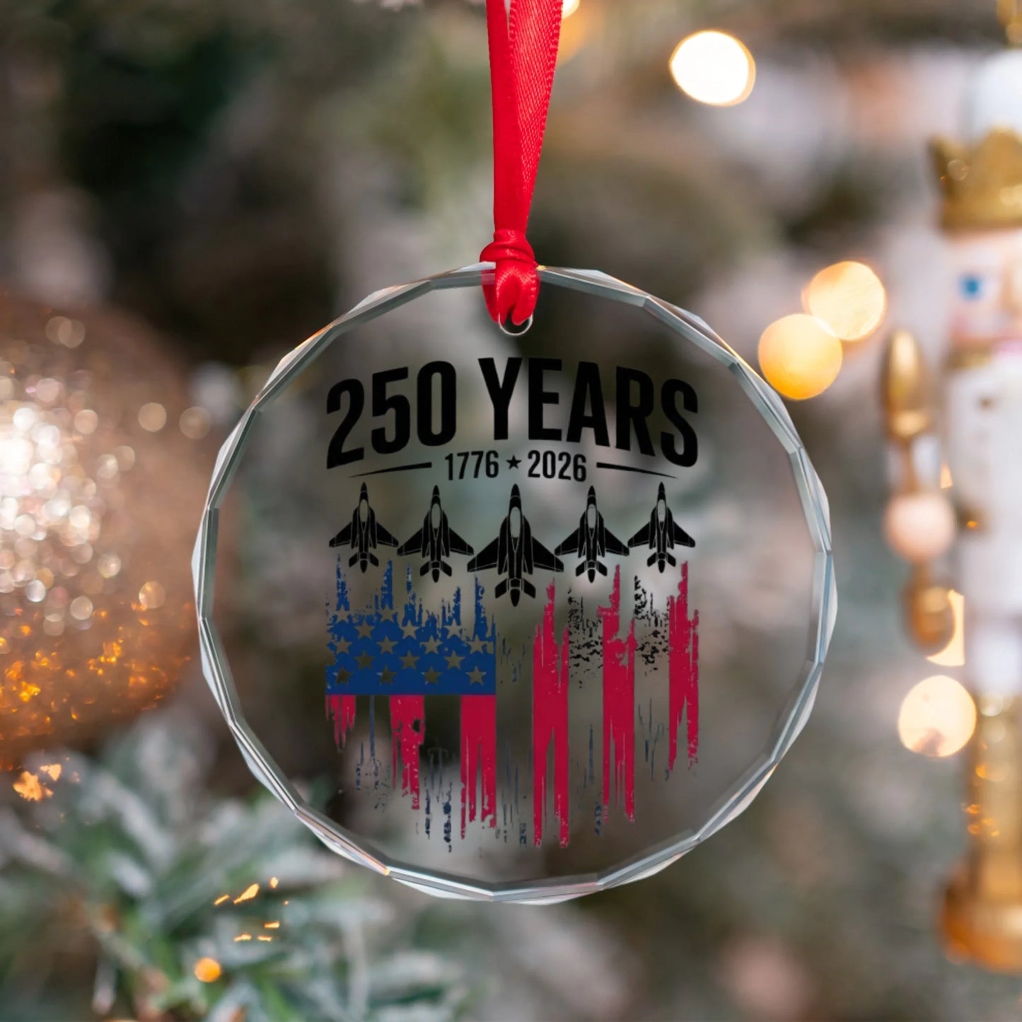 250 Years 1776-2026 Ornament American Flag Fighter Jets - SKU012